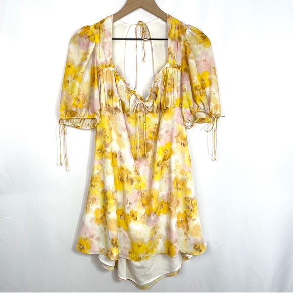 NEW For Love & Lemons Zinna Yellow Floral Mini Dress - Picture 2 of 13